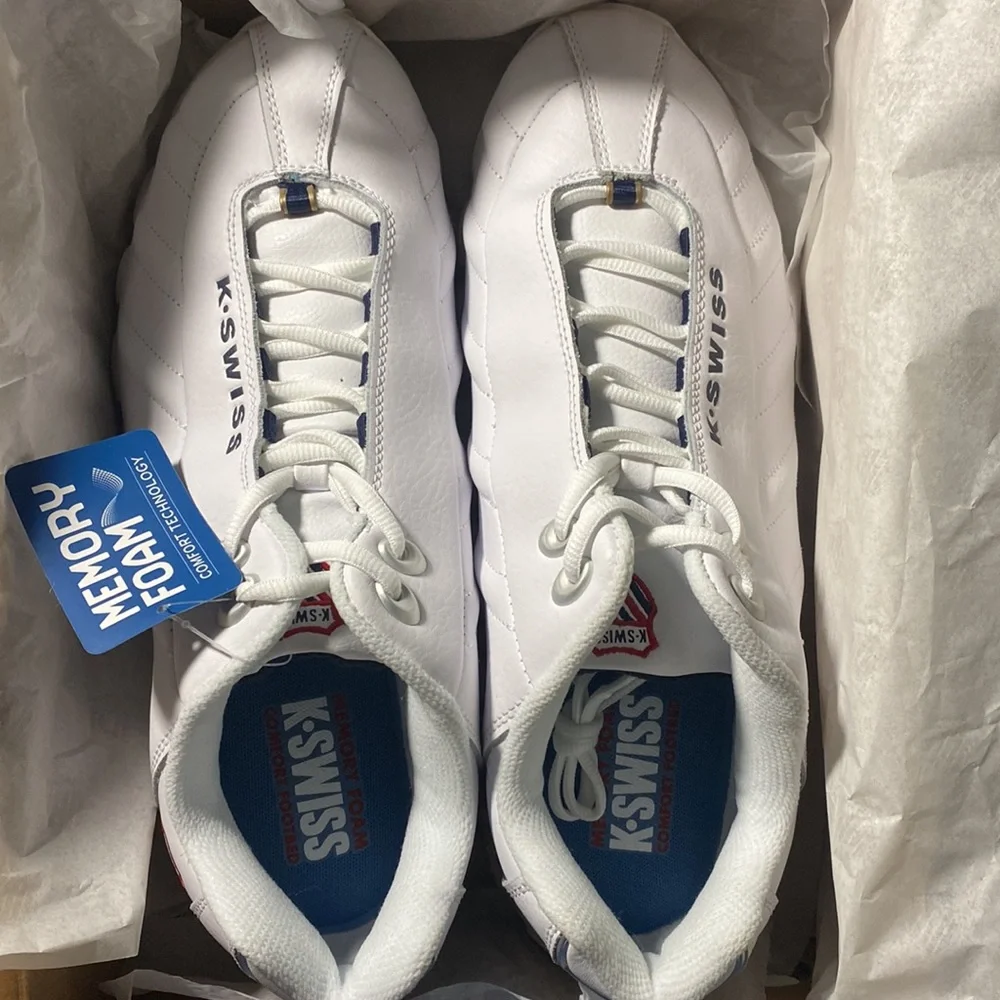 NWB K-SWISS DAMAGE Memory Foam white shoe WIDE EEE sneaker sport running workout